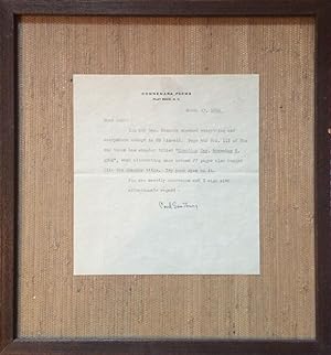 CARL SANDBURG: A TYPED LETTER SIGNED (TLS) REGARDING "ABRAHAM LINCOLN: THE WAR YEARS"