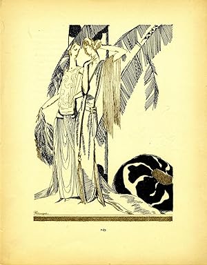 Two Ladies with Palm Trees; Print from the Gazette du Bon Ton