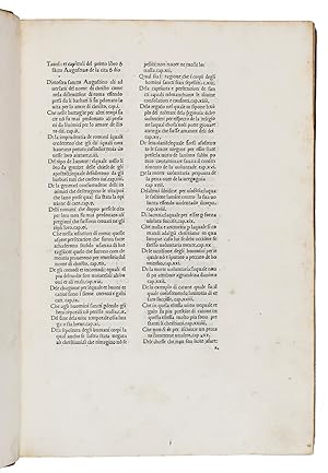 De la cita d'Dio. [Venice , Antonio di Bartolommeo Miscomini, ca. 1477  (not after 1483)]. Folio....