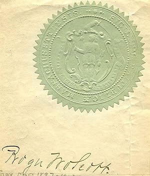 Massachusetts State Seal autographed by Roger Wolcott (1847-1900).