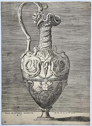 Antique Engraving 1543 - Antique Vases (serie title) - E. Vico, published 1543, 1 p.