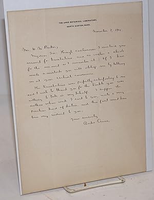 [Handwritten letter on letterhead of the Ames Botanical Laboratory, thanking William Wilson Baker...