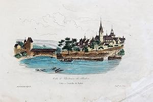"Ville et Chateau de Baden. Citta e Castello di Baden" originale kolorierte Umrissradierung ca.7x...