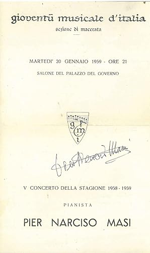 Firma autografa sul programma di sala della Gioventù musicale d'Italia, sezione di Macerata, al s...