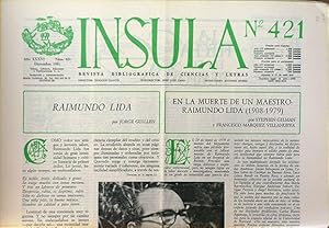 Ínsula. Revista Bibliográfica de Ciencias y Letras, nº 421, año XXXVI, 1981. Raimundo Lida, por J...