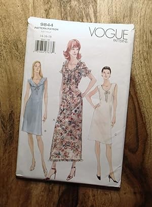 Vogue Sewing Pattern: 9844: EASY: Misses' A-line Dress w/Neck Variations: Sizes: 14-16-18