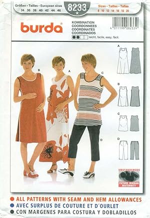 BURDA SEWING PATTERN: #8233: Misses' Sleeveless Dress, Top & Pants Coordinates: Size: 8 to 20