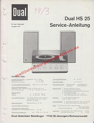Service Manual DUAL HS 25 ( Plattenspieler mit Verstärker) - Original-Schaltungsunterlagen