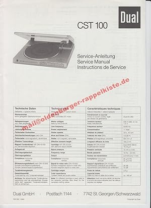 Service Manual DUAL CST 100 (Plattenspieler) - Original-Schaltungsunterlagen