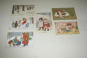 6 Cartes Postales Modernes "Noël et Nouvel An" illustrées par Pauli Ebner et autres (vers 1985).