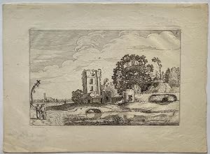 Antique print, etching | Landscape with tower of 'Het Huis te Kleef' [Series of Landscapes] - J. ...