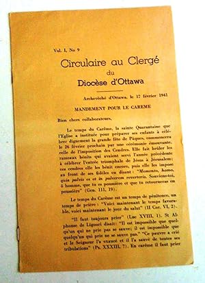 Circulaire au clergé du diocèse d'Ottawa: mandement pour le Carême (vol. I, no 9)