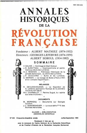 Annales historiques de la Révolution Française . N° 253 - Juillet - Septembre 1983 - [ Cosmopolit...