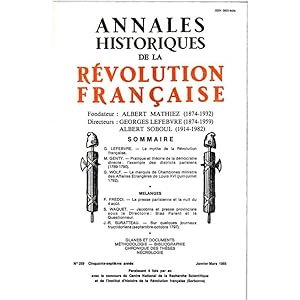 Annales historiques de la Révolution Française . N° 259 - Janvier- Mars 1985 - [ Le mythe de la R...