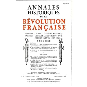 Annales historiques de la Révolution Française . N° 261 - Juillet - Septembre 1985 - [ De Mably à...