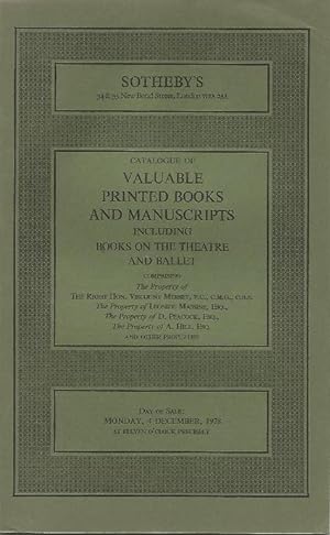 Catalogue of Valuable Printed Books and Manuscripts, including Books on the Theatre and Ballet. 4...