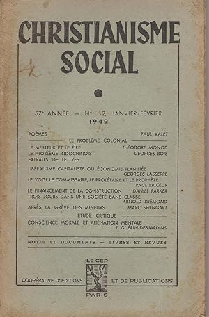 CHRISTIANISME SOCIAL 57e année N° 1-2 Janvier-Février 1949