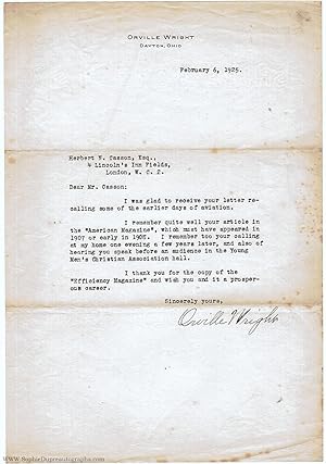 Typed Letter signed to Mr Casson, (Orville, 1871-1948, American Pioneer Aviator)