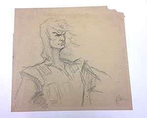 Original Art SIGNED in exceptionally large format, charcoal sketch of a generic hero, archival fr...