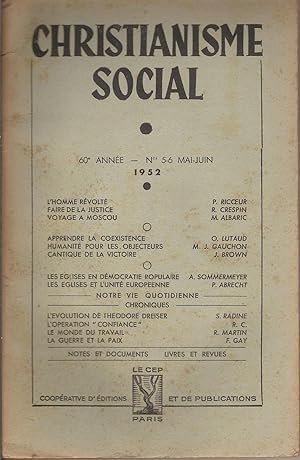 CHRISTIANISME SOCIAL 60e Année ¿ N° 5-6 Mai-Juin 1952