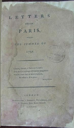 Letters from Paris, During the Summer of 1791