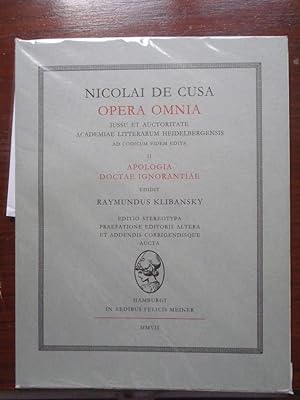 Nicolai de Cusa Opera Omnia : Volumen II. Apologia doctae ignorantiae
