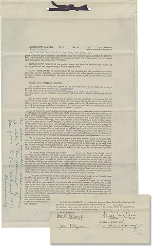 Original Book Contract for "Our Government," signed by James M. Cain and Alfred A. Knopf