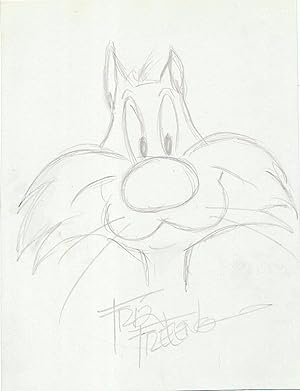 Original Cartoon Art SIGNED of Sylvester the Cat, in pencil, 8vo