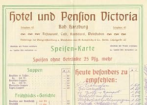 Speisen-Karte für Hotel und Pension Victoria - Bad Harzburg, 1907.