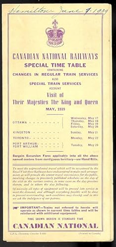 CANADIAN NATIONAL RAILWAYS SPECIAL TIME TABLE CONTAINING CHANGES IN REGULAR TRAIN SERVICES ALSO S...