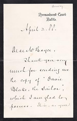 LETTER IN AN UNKNOWN HAND REFERRING TO MARY SEWELL'S JUVENILE "DAVIE BLAKE THE SAILOR", SIGNED BY...