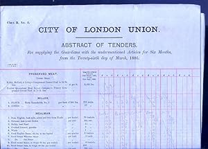 City of London Union. Abstract of Tenders. For supplying the Guardians with the undermentioned Ar...
