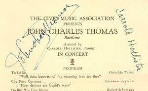 The Civic Music Association Presents John Charles Thomas, Baritone, Assisted by Carroll Hollister...