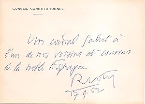 Signed and inscribed card of the Conseil Constitutionnel / Carte du Conseil Constitutionnel, sign...