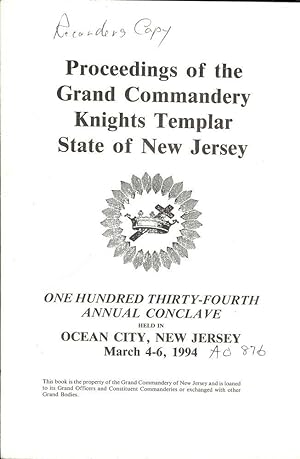 PROCEEDINGS GRAND COMMANDERY KNIGHTS TEMPLAR STATE NEW JERSEY 1994