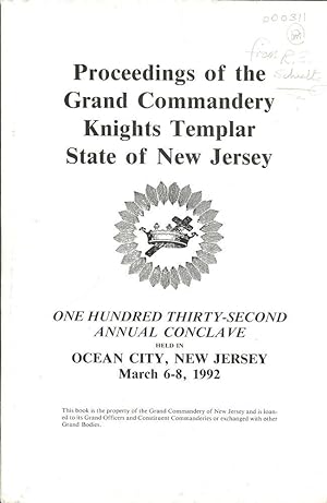 PROCEEDINGS GRAND COMMANDERY KNIGHTS TEMPLAR STATE NEW JERSEY 1992