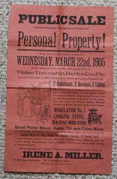 PUBLIC SALE OF VALUABLE FARM AUCTION POSTER DATED March 22nd, 1905 Property of Late Mrs. Willough...