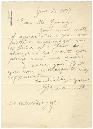 Autograph letter signed "G Martinelli" to Mr. Young dated New York, January 13, 1937