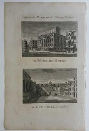 Mansion House and Guildhall, London Original Engraving
