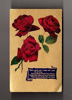 Vintage Unused Red-Roses-on-Gilt Postcard (Post Card), Prior to 1952. Postal Ephemera