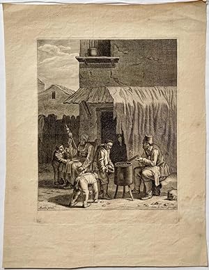 Antique Engraving with some Etching, Signed - The Chestnut Merchant - J. Louys, published before ...