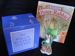 Grouping: " Peter Rabbit: Little Pop-Up-Book" with "Peter Rabbit with Watering Can Figurine" 3 1/...