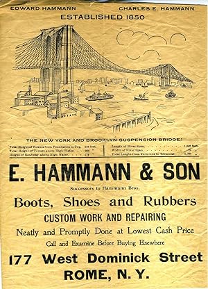 Advertisement for E. Hammann & Son, Shoemakers of Rome, NY, with illustration of the "New York an...
