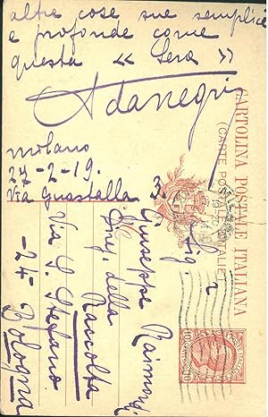 Cartolina postale viaggiata: "Milano 27-II-1919"