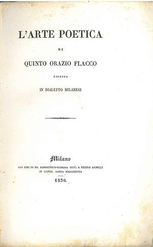 L' arte poetica di Quinto Orazio Flacco esposta in dialetto milanese