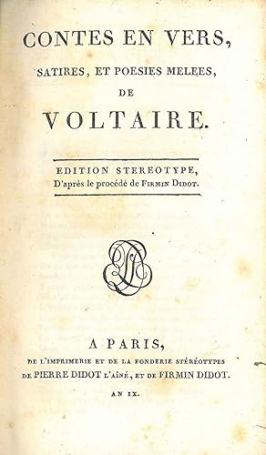Contes en vers satires, et poesies melées de Voltaire