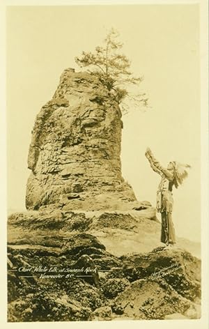 Chief White Elk at Siwash Rock [RPPC]