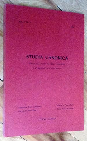 Studia Canonica - Revue canadienne de droit canonique A Canadian Canon Law Review, vol. 1, no 2, ...