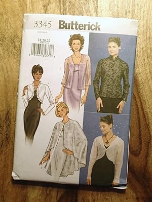 BUTTERICK SEWING PATTERN: #3345, Size: 18-20-22: EASY: Misses' Jacket & Cape