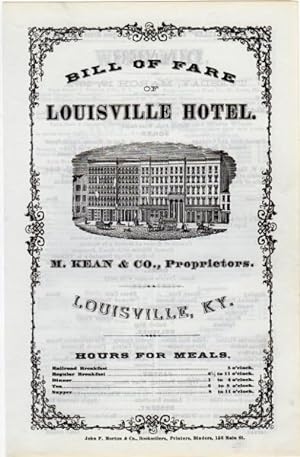 Bill of fare. Louisville Hotel. M. Kean & Co., proprietors